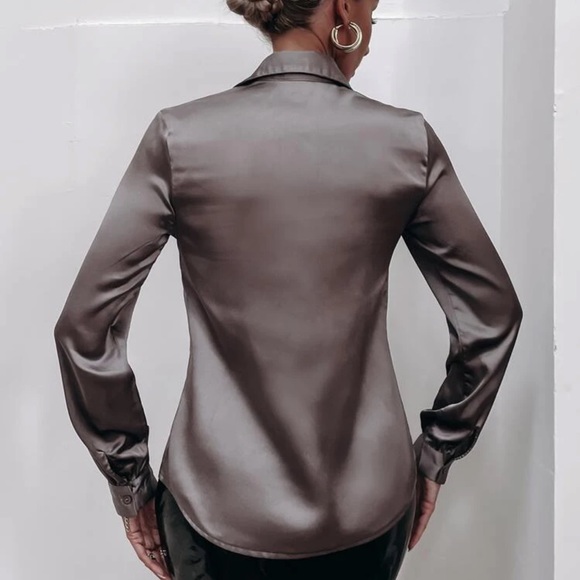 Satin silky button up down shirt sexy business professional casual holiday - Picture 7 of 15